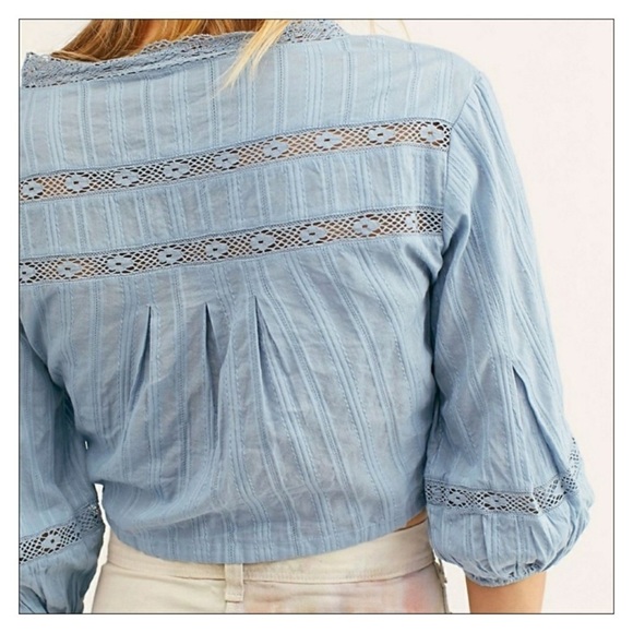 Nwt Free People Blue Embroidered Crop Top Size Large - Picture 3 of 6
